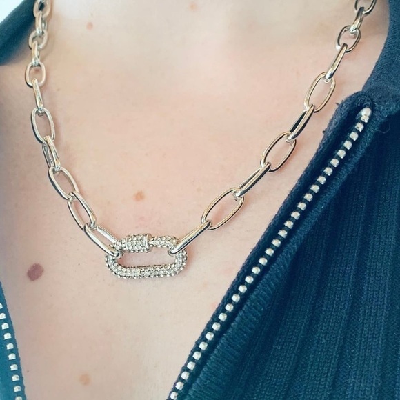 Silver Rhinestone Chunky Chain Necklace - Picture 2 of 5